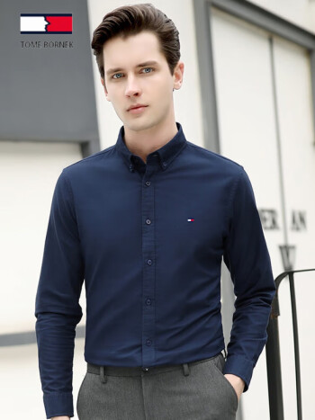 汤米希凯利美国tomy男士长袖衬衫商务休闲全棉春秋季新款磨毛牛津纺