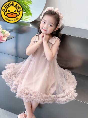 gduckkids女童连衣裙夏季网纱裙蝴蝶结公主裙儿童裙子夏装女孩洋气
