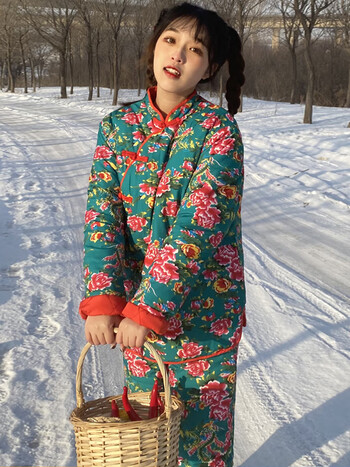 富贵鸟东北大花袄大棉袄女冬加厚民族风碎花棉服时尚棉衣棉裤套装女外