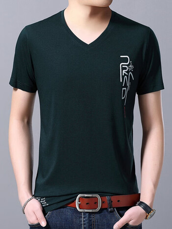 培蒙65纯棉男士短袖t恤v领夏季新款潮流上衣打底30岁40岁50岁爸爸装