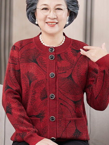 啄木鸟奶奶春秋外套女中年老年人开衫妈m妈秋装毛衣针织衫60岁老太
