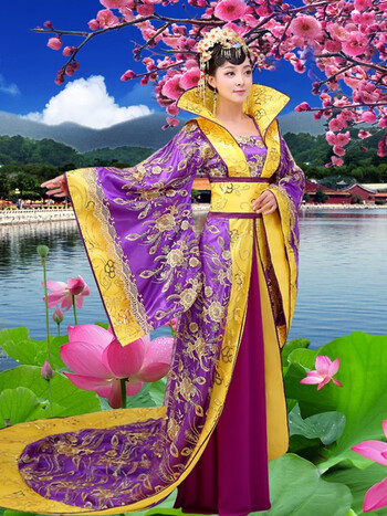 古装贵妃女服装长拖尾红色皇后古典古代戏服演出大码舞台汉服婚礼