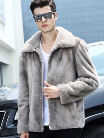 babiboy海宁皮革城男装貂皮大衣男士皮草水貂皮外套男整貂皮毛一体