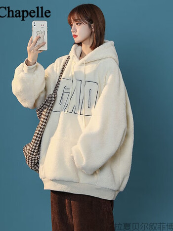 新款加绒加厚特大卫衣女200300斤克莱因蓝羊羔绒外套米色3xl200250斤