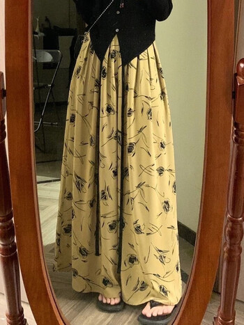 璟浩夏季七分印花高腰裙裤韩版新款慵懒风不休乌木女宽松显瘦阔腿裤裙