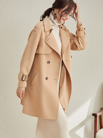 igh高定品牌女装高端双面羊毛大衣女2022年新款春秋小个加厚毛呢外套