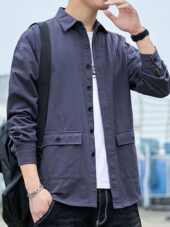 桑蒲秋季纯棉工装衬衫男长袖衣服韩版潮流帅气休闲百搭宽松衬衣男外套