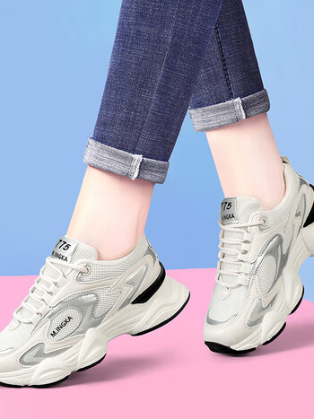 夏季小白鞋透气网面白色炸街运动休闲鞋女 米银 35【图片 价格 品牌