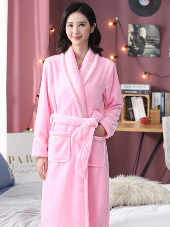 家尼斯睡袍女冬加厚加长款保暖珊瑚绒浴衣秋冬法兰绒性感浴袍睡衣 t