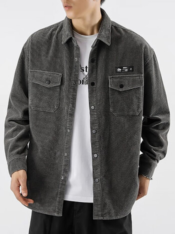 净局灯芯绒工装长袖衬衫男外套大码休闲男士上衣秋季新款宽松衣服潮牌