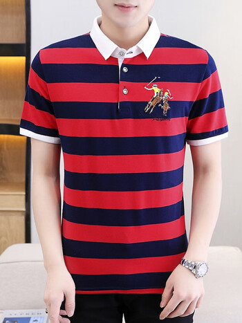 polo打底衫男士短袖t恤休闲时尚潮流上衣服翻领半袖2022春夏新款红色m