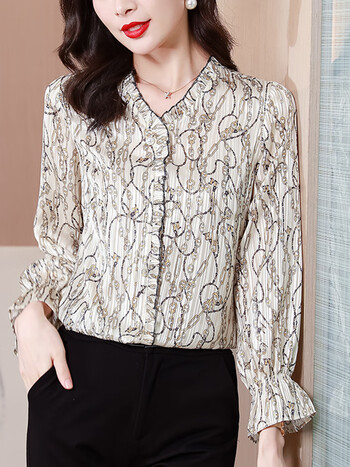 语墨初晴洋气桑蚕丝长袖衬衫女秋季新款2023高级感女士秋装遮肚子显瘦