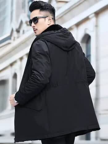 秋冬季双面穿水貂黑貂皮草中长款连帽外套皮毛一体派克服男大衣貂绒