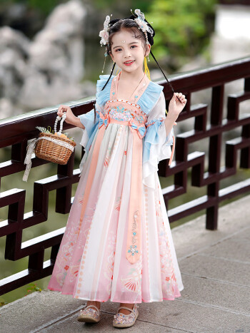汉服女童夏款2023新款儿童古装演出服超仙旗袍夏女孩古风唐装夏季粉红