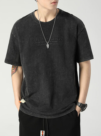 潮天士重磅短袖t恤男宽松圆领大码五分袖男士纯棉半截袖男生半袖中袖