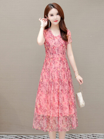 歌米茜时尚气质中老年连衣裙夏季妈妈裙子50岁夏装四十岁中年女人穿的