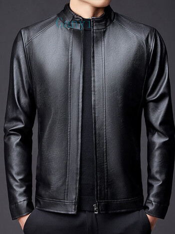 感依国潮男装联名新品冬季加绒加厚皮衣男休闲简约黑色外套皮夹克男士