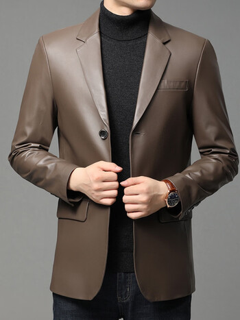 lbmuji高端品牌绵羊皮西装休闲风真皮皮衣男士皮西服2022年秋季外套