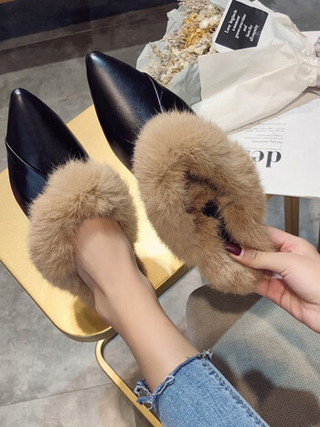 季回力休毛毛鞋女外穿家居2023秋冬季新款时尚包头半拖鞋兔毛穆勒鞋女