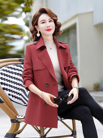 乔裴浪漫英伦百搭风衣外套女中年春秋装2023新款女装时尚气质上衣红色