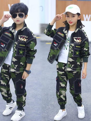 洽函品牌童装男女童迷彩服运动套装春秋装小童大童军训服316岁男孩