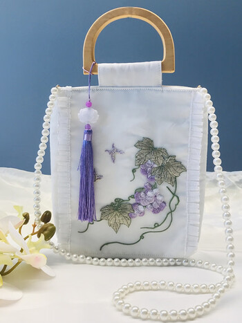 闪光雪纺刺绣手提斜跨包珍珠斜跨仙气古风手提包汉服配饰包限价低69元