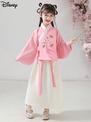 古装超仙中国风春秋季明制原创古风仙女襦裙唐装女童 粉色飞鸟款(新款