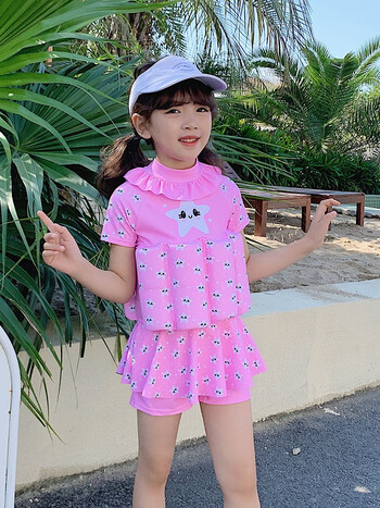 柯帛儿童浮力泳衣女童宝宝可爱卡通中小童女孩连体游装粉色小星星9080