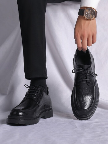 戈耐(genai)男士商务休闲皮鞋真皮大头圆头厚底男生正装皮鞋韩版潮流