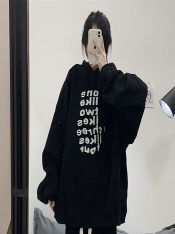 套装女学生连帽衫阔腿裤秋冬季加绒加厚韩版宽松连黑色卫衣加绒款s