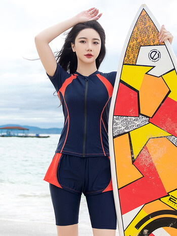 yosoci分体泳衣女三件套温泉泳装显瘦遮肚运动加大码200斤短袖五分裤