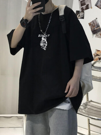 nasalike纯棉240克夏季纯棉五分袖太空人t恤男潮牌卡通太空动漫t恤