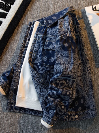 gson森马集团旗下民族腰果花牛仔外套男春秋季设计感小众潮牌复古男士