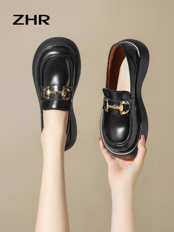 zhr乐福鞋女春秋复古轻便厚底单鞋女黑色英伦风女鞋 ah383 黑色 40