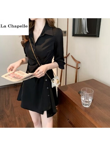 拉夏贝尔lachapelle连衣裙2023年初秋新款法式气质白色子女不规则收腰