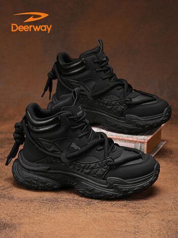 德尔惠(deerway)鞋子男鞋2025春季高帮老爹鞋男士运动厚底休闲鞋 曜石