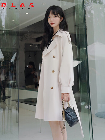 rlas米白色风衣女中长款2024年新款早春小个子英伦风气质今年流行外套