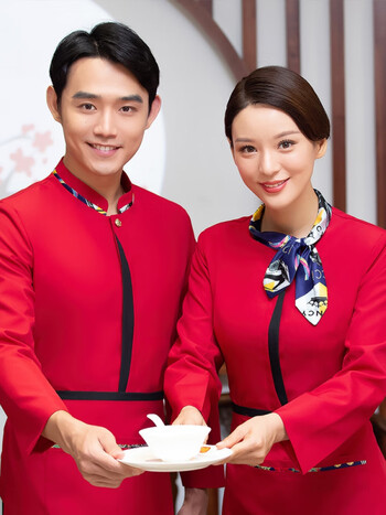 工衣酒店工作服长袖饭店餐饮火锅店中餐厅秋冬装女 女款红色衣服 围裙