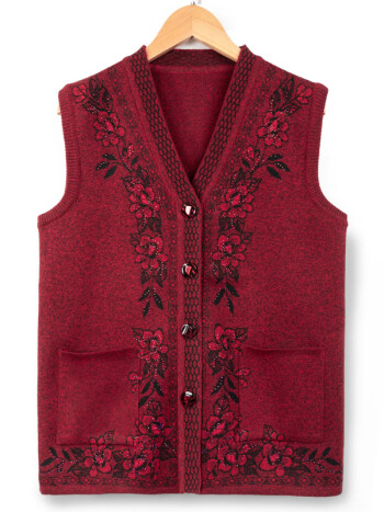 榄舍女装老年人坎肩马甲60岁70奶奶针织开衫老人太太春秋妈妈新款红色