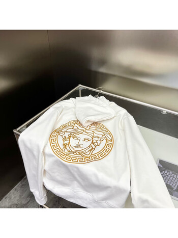 瓦萨琪高版本联名重工烫金套头字母刺绣帽衫男女同款宽松卫衣 白色 m