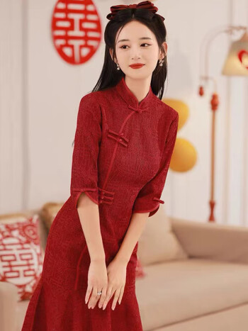 红色旗袍 s【图片 价格 品牌 报价】-京东