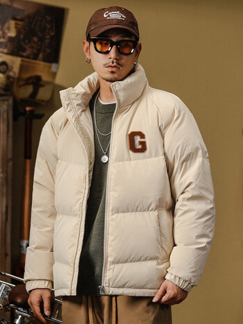 嘉瑞泰美式立领短款羽绒服男宽松冬季加厚保暖外套男士白鸭绒户外防风