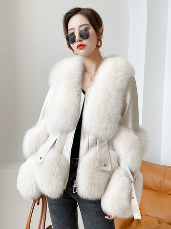 颖辉 皮草女海宁真皮皮草女狐狸毛整皮短款外套女士韩风休闲上衣年轻