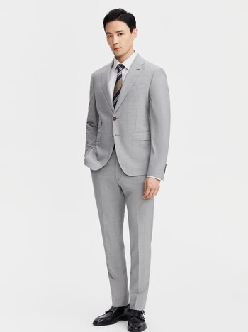 ybren衣邦人量体定制浅灰色平驳领羊毛混纺可机洗西服二件套装 浅灰色