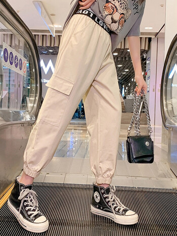 工装裤夏季2022新款大童夏天薄款外穿裤子儿童洋气韩版休闲裤米色150