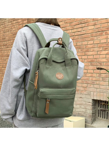 wuro帆布书包女大学生14英寸手提电脑包简约百搭轻便时尚女生背包双肩