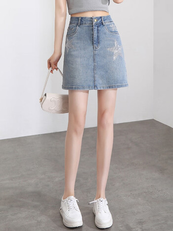 皮尔卡丹pierrecardin牛仔半身裙女2024新款夏季薄款包裙中腰显瘦短裙