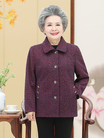 榄舍女装中老年人春秋装女奶奶装加绒厚外套70岁80妈妈秋冬老人上衣