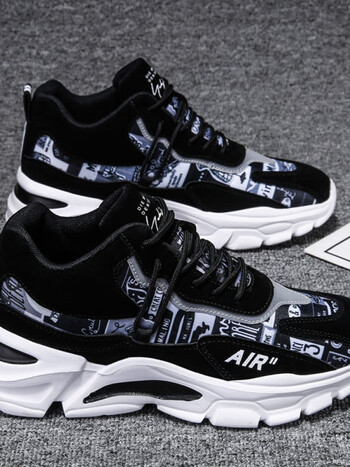 老爹鞋子男潮流百搭防臭防滑耐磨帅气增高跑步男生运动鞋7878黑色37