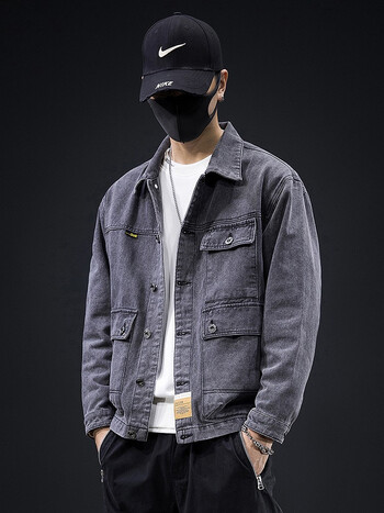 潮天士牛仔外套男宽松男士工装夹克2022春季潮牌百搭男生街头牛仔衣